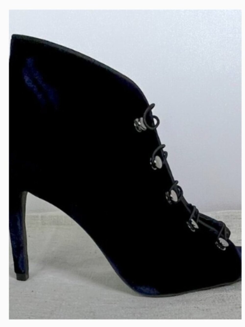 Enzo Angiolini Dark Blue Velvet Peep-Toe Lace-Up Heels | Vintage Glam Size 6